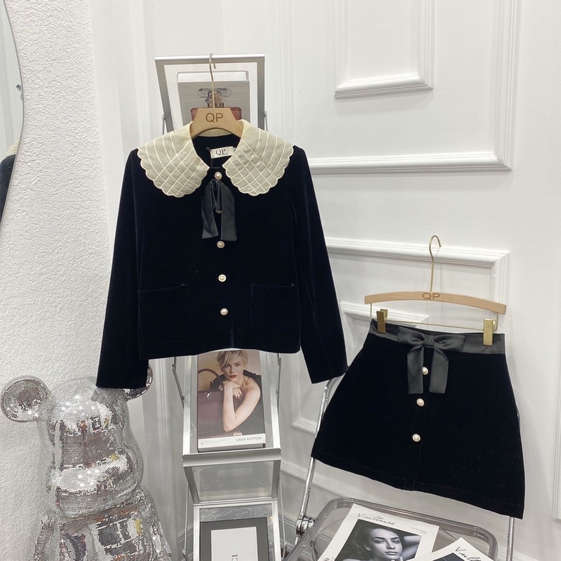 Sét nhung cổ tơ kính thêu siêu xinh