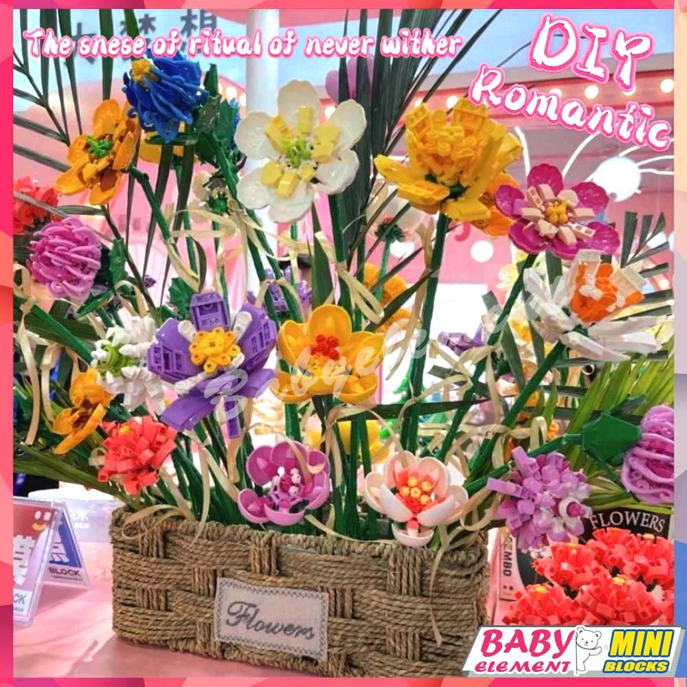 Mô Phỏng Loạt Hoa Xếp Hình Khối Xây Dựng Hoa Phòng Sáng Tạo Trang Trí Grils Nữ Quà Tặng Lãng Mạn Tự Làm Đồ Chơi