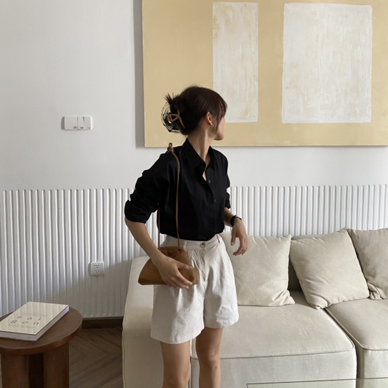 ÁO SƠ MI NỮ - HEE BY OHI - Màu Đen Cotton 100%