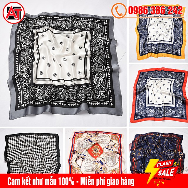 Khăn Lụa Satin Vuông - Khăn Turban Bandana Quàng Cổ 70x70 cm Flash Sale