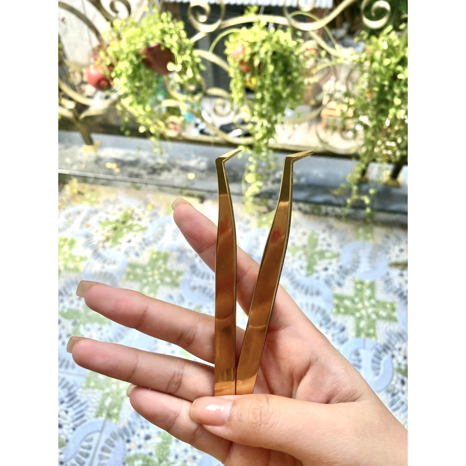 Nhíp volume vàng mũi vuông nối mi - tạo fan -dụng cụ nối mi