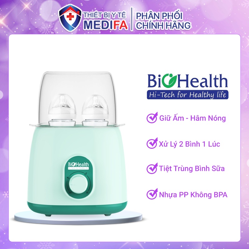 Máy hâm sữa điện đôi 2 bình BioHealth BH9210 đa chức năng: hâm sữa, hâm thức ăn, tiệt trùng, khử Clo