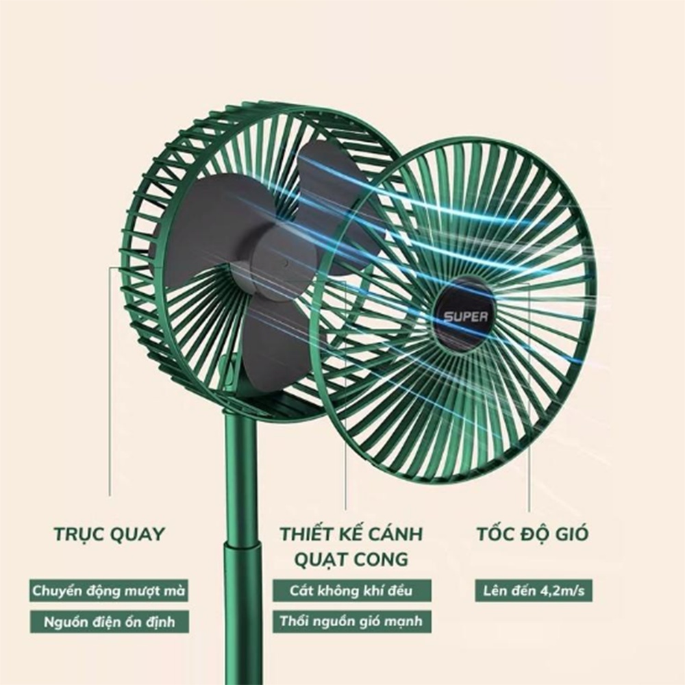 Quạt Tích Điện Mini Kèm GIÁ ĐỠ ĐIỆN THOẠI Để Bàn Cao Cấp