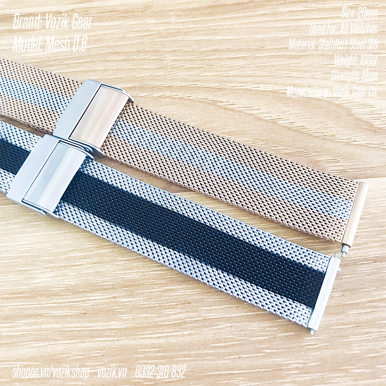 Dây đeo đồng hồ thép lưới mesh Mesh 0.6mm VOZIK - milanese strap band for watches - 4