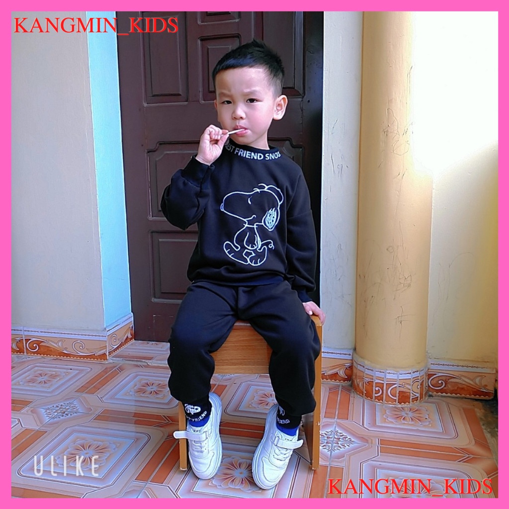 Bộ nỉ cho bé trai Hàn Quốc xuất xịn NC88,bộ nỉ lót lông cho bé trai bé gái hình chú chó đáng yêu cho bé từ 7- 27kg