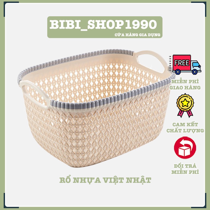 Rổ nhựa chữ nhật đựng đồ giả đan mây xinh xắn có quai cầm - Rổ cao cấp chắc chắn, gọn gàng an toàn