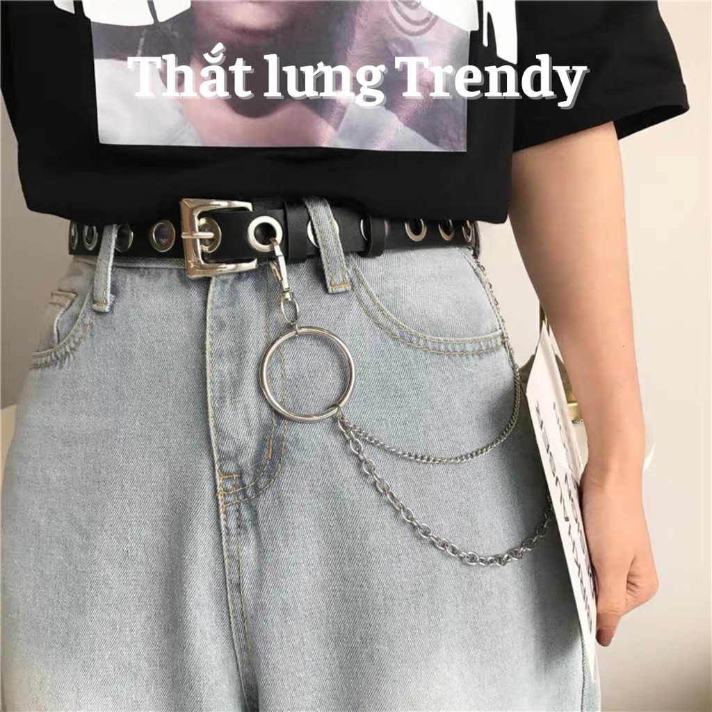 DÂY NỊT CHAIN XÍCH tặng kèm xích đơn treo - Thắt lưng kèm xích tiện lợi Nam Nữ cá tính- Mặt 2 xích 1