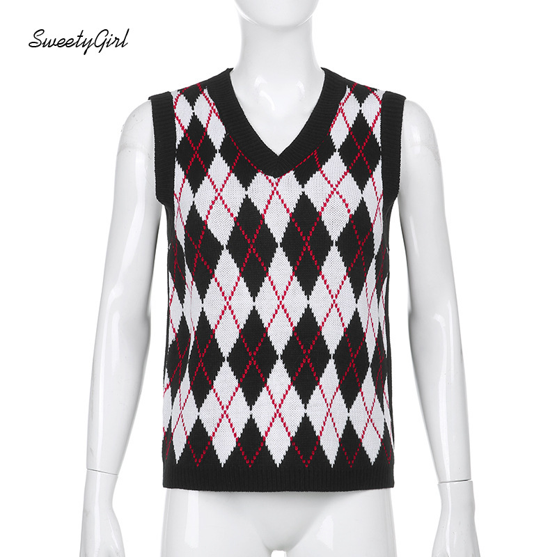 Áo Nữ Không Tay Cổ Chữ V Họa Tiết Caro Thời Trang Quyến Rũ