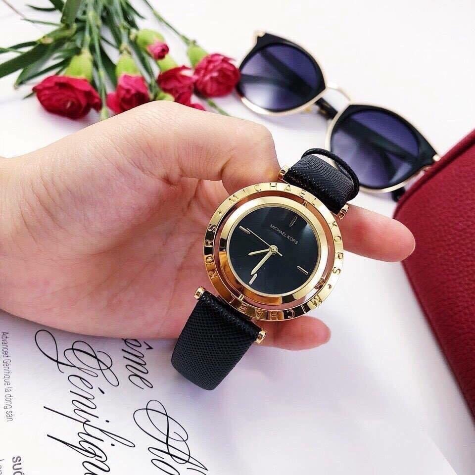 Đồng hồ nữ Michael kors MK46 dây da cao cấp, mặt xoay -Đồng hồ MK