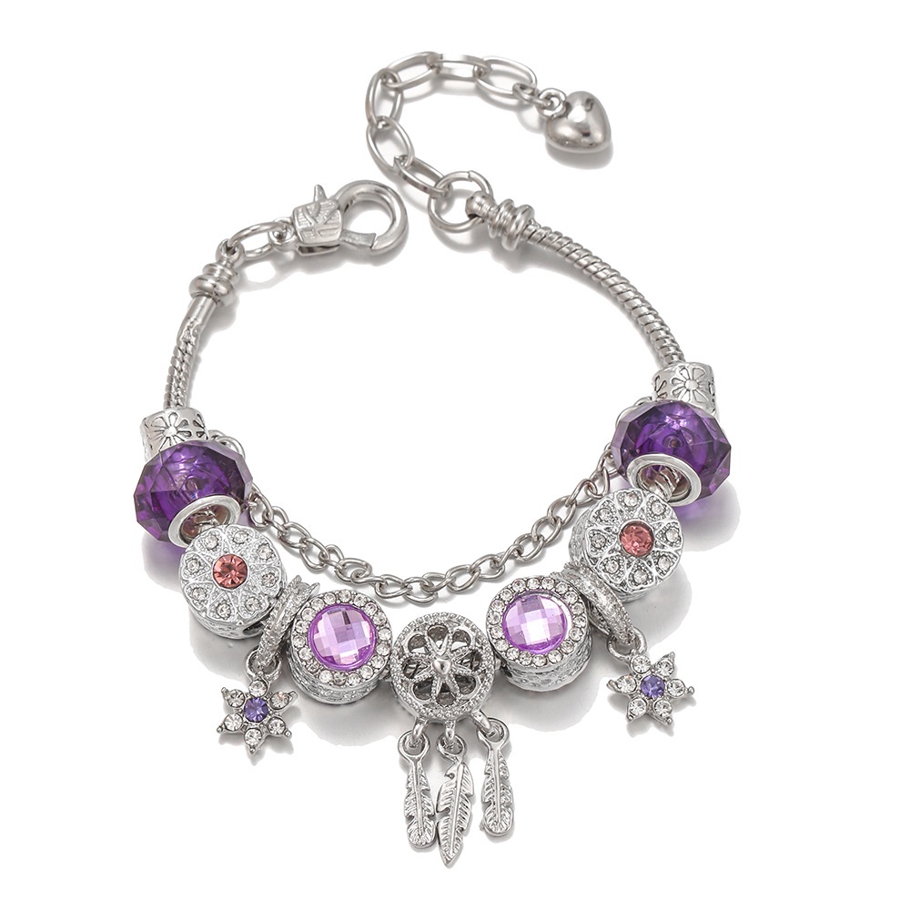 Vòng Đeo Tay Màu Tím Hình Dreamcatcher Lục Giác Thời Trang Cho Nữ