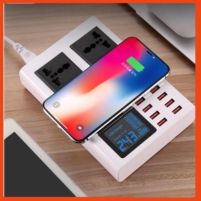 BioStore - Ổ Cắm điện hỗ trợ sạc không dây kèm 8 cổng USB Koyo U8 Wireless Charger có màn hình LCD hiển thị