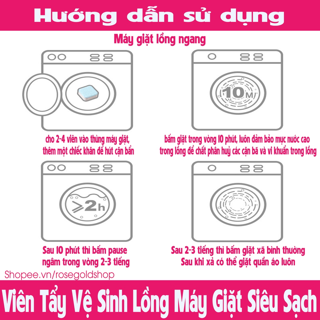 Set 12 Viên Tẩy Vệ Sinh Lồng Máy Giặt Công nghệ Mới Siêu Sạch - Diệt khuẩn - Tẩy Chất Cặn - Loại Bỏ Mùi Hôi