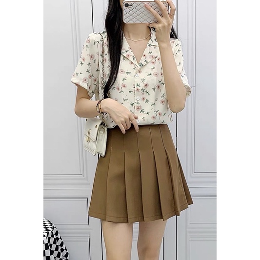 Áo Sơ Mi Mỏng Tay Ngắn Dáng Rộng In Hoạ Tiết Hoa Trẻ Trung Thanh Lịch