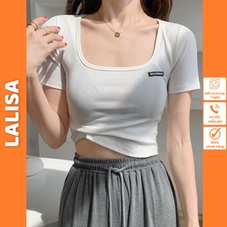 Áo Croptop Cổ Vuông LALISA Nữ Kiểu Ôm Body Tay Ngắn, Vải Thun Cao Cấp Thể Thao Đẹp Kiểu Ulzzang Hàn Quốc Trắng Đen AO020