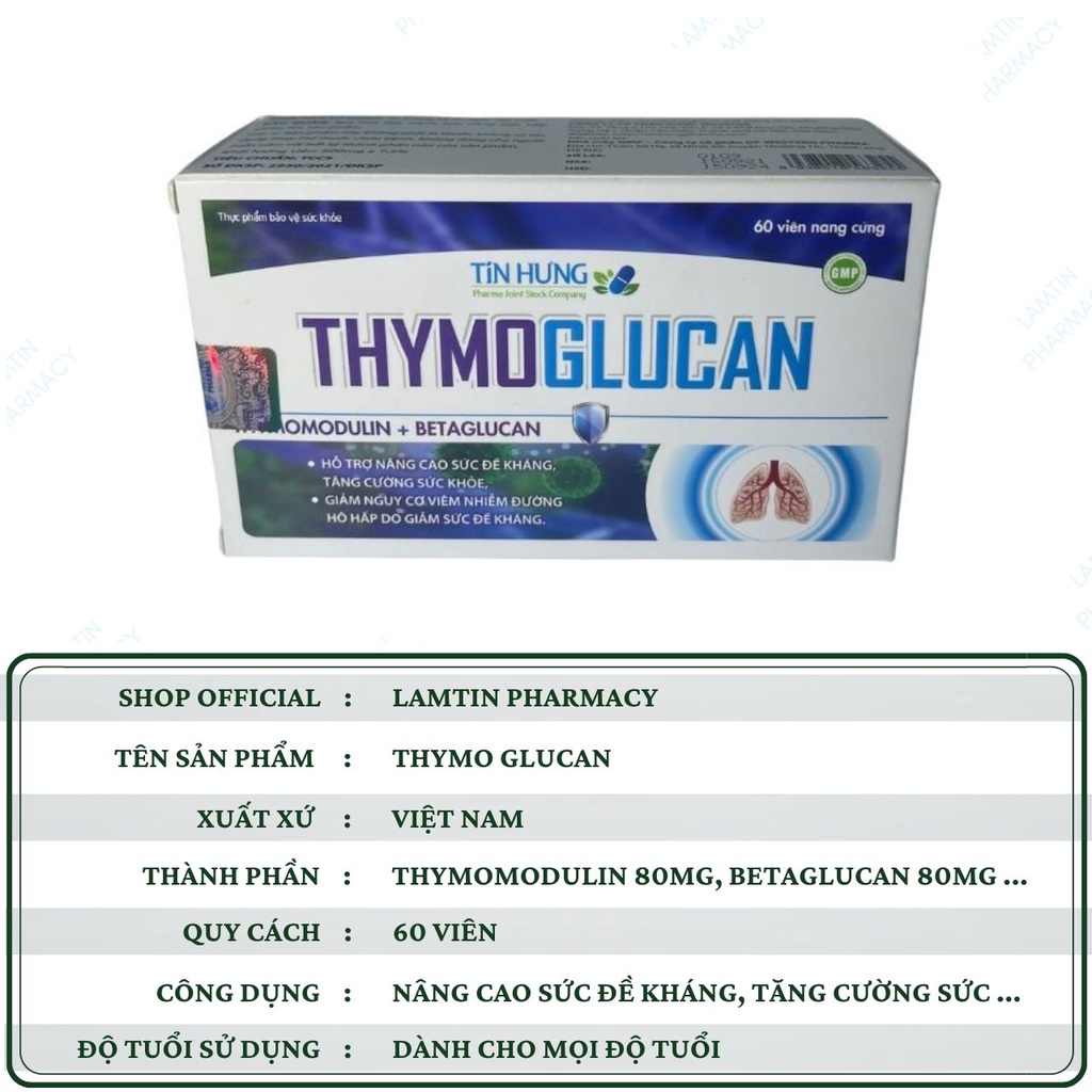 THYMOGLUCAN-Nâng cao sức đề kháng, tăng cường sức khỏe, giảm nguy cơ viêm đường hô hấp (60 viên)