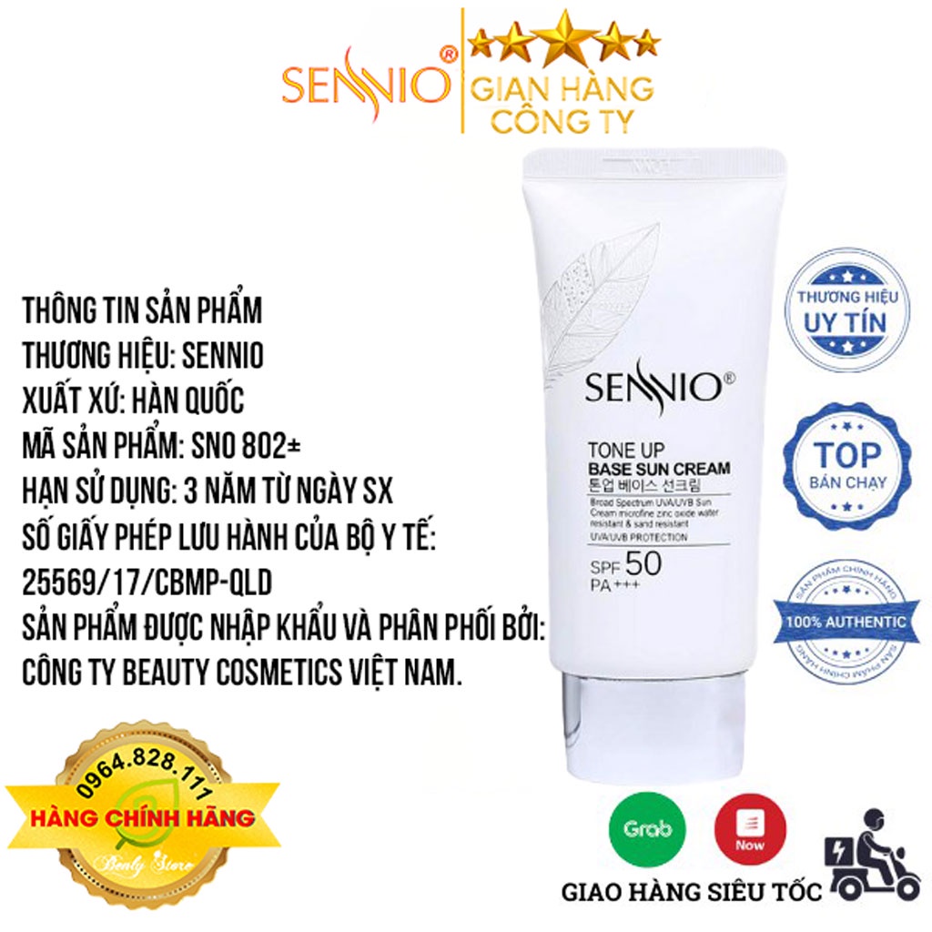 Kem chống nắng SENNIO kềm dầu, nâng tone da, dưỡng trắng, giữ ẩm, mờ thâm nám Sennio Tone Up Base Sun Cream SPF50 PA+++