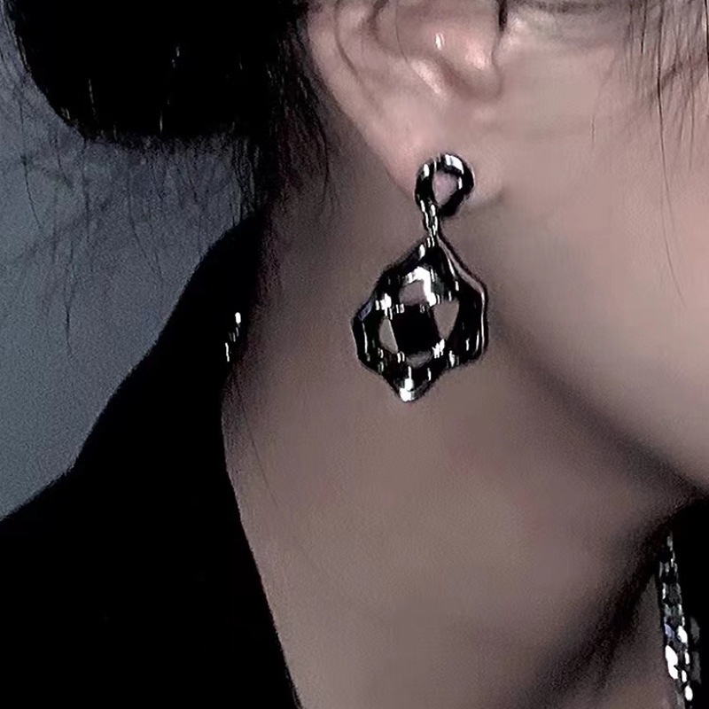 Bông Tai Đính Đá zircon Màu Đen Phong Cách Hàn Quốc Chất Lượng Cao