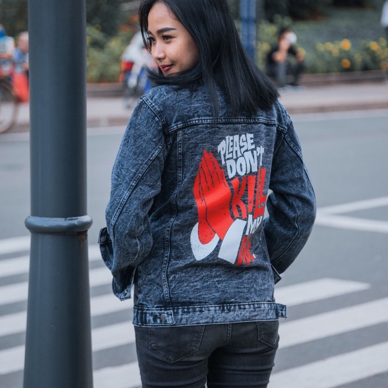 Áo Khoác Jean Denim Oversize In Hình Màn Hình - Màu Đen Cát Cho Nữ