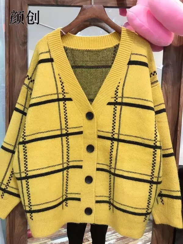 Áo Khoác Cardigan Dệt Kim Cổ Chữ V Dáng Rộng Kẻ Sọc Kiểu Retro Xinh Xắn