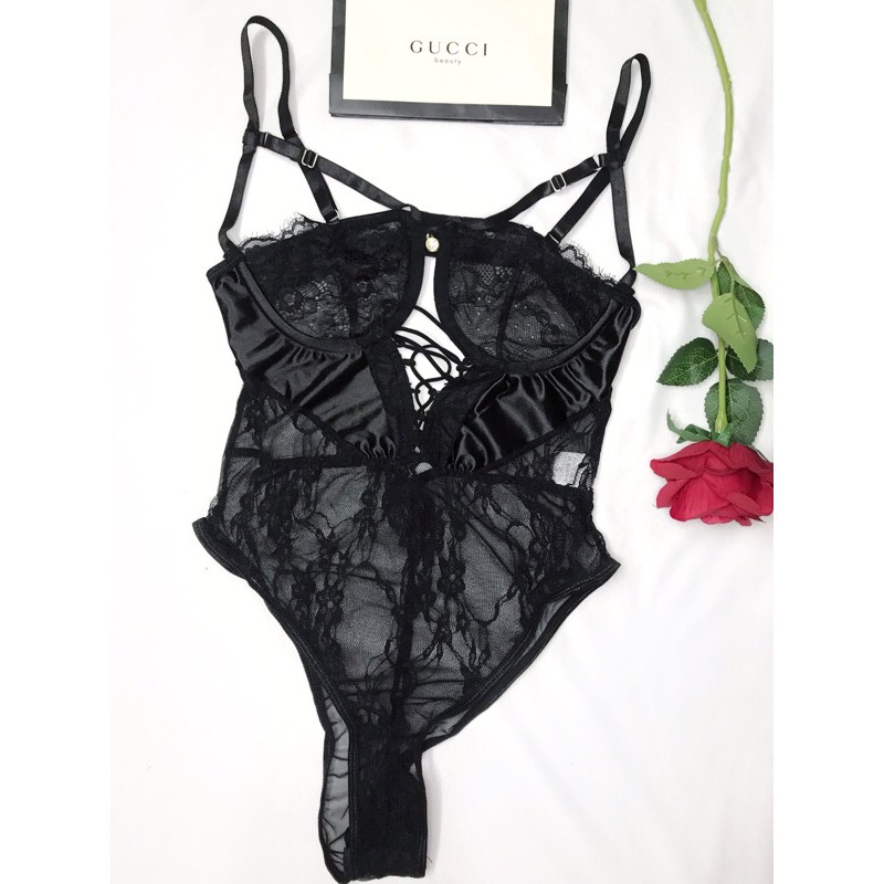 Bodysuit lưới đan dây ngực có gọng sexy (Ảnh thật)