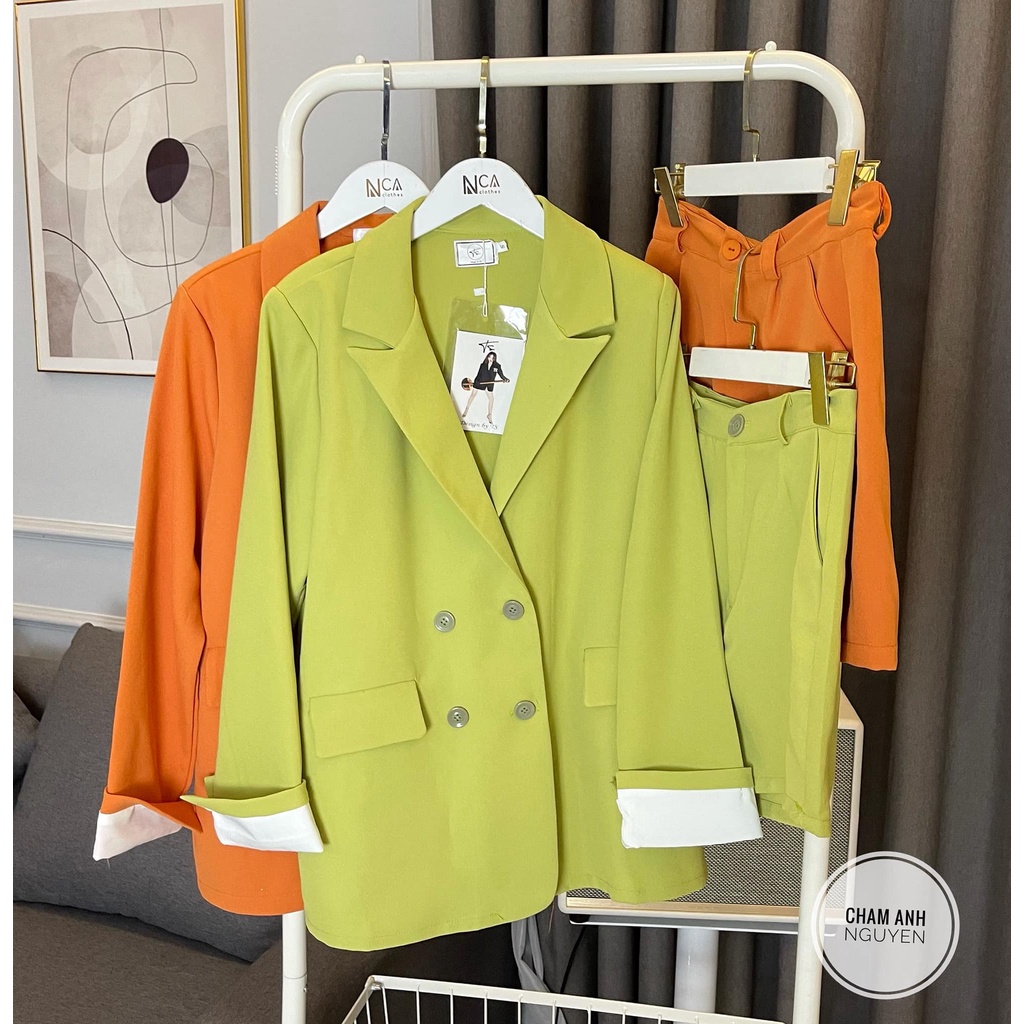 Set bộ vest nữ dài tay, Áo blazer nữ nhiều màu quần short nữ phong cách Hàn quốc