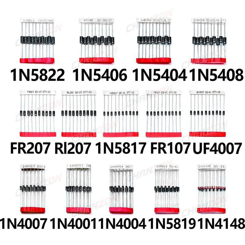 200Pcs Fast Switching Schottky Diode Kit 1N4001 1N4004 1N4007 1N5408 UF4007 FR207 1N5817 1N5819 1N5822 1N4148 RL207