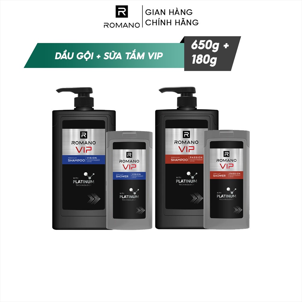 Dầu gội Romano Vip 650g + Sữa tắm Romano Vip 150g