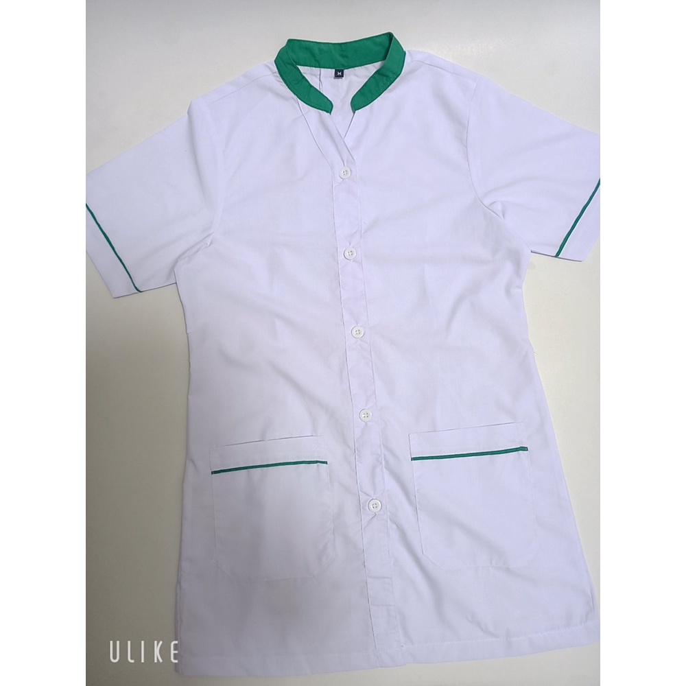 Áo blouse NAM NỮ tay ngắn cổ mao viền bích cho dược sĩ, điều dưỡng vải Kate Silk mịn đẹp