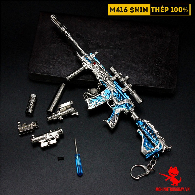 Mô Hình PUBG M416 Skin Ultimate Silver Gold Dragon Tặng Kèm 3 Scope Và Kệ Trưng Bày