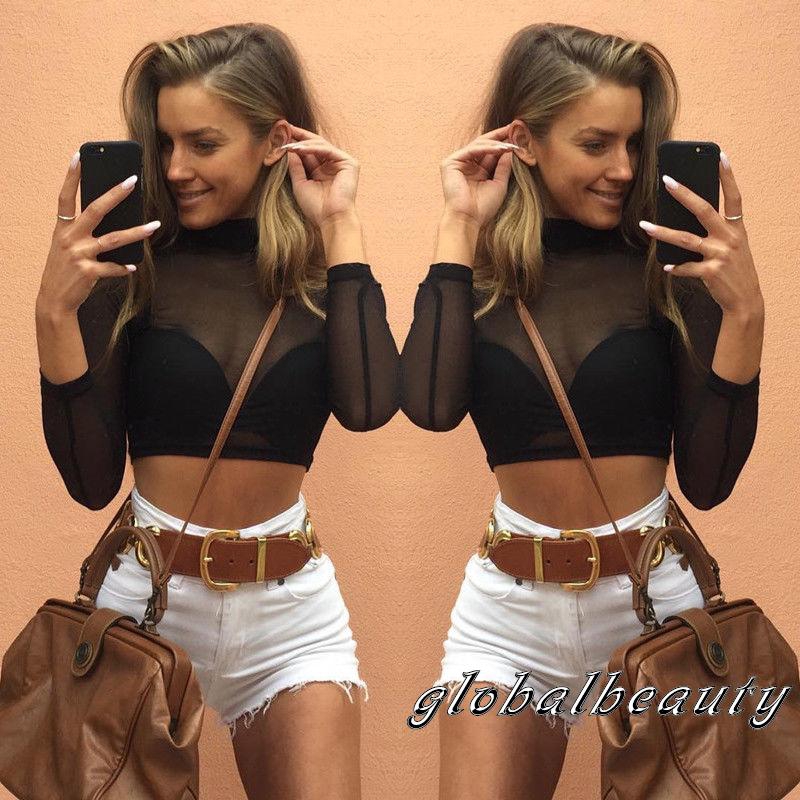 Áo crop top vải lưới xuyên thấu cực quyến rũ thời trang cho nữ