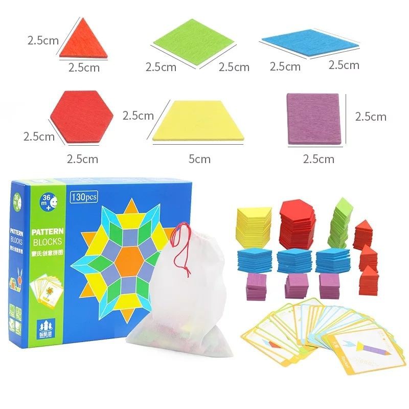 Ghép hình sáng tạo pattern block 130 chi tiết bằng gỗ