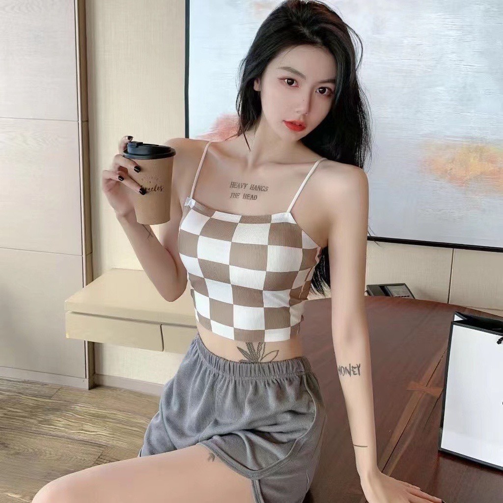 Áo Croptop Lụa Caro Có Đệm Mút Mỏng Cực Xinh Cá Tính Cho Nàng OTIS - 608