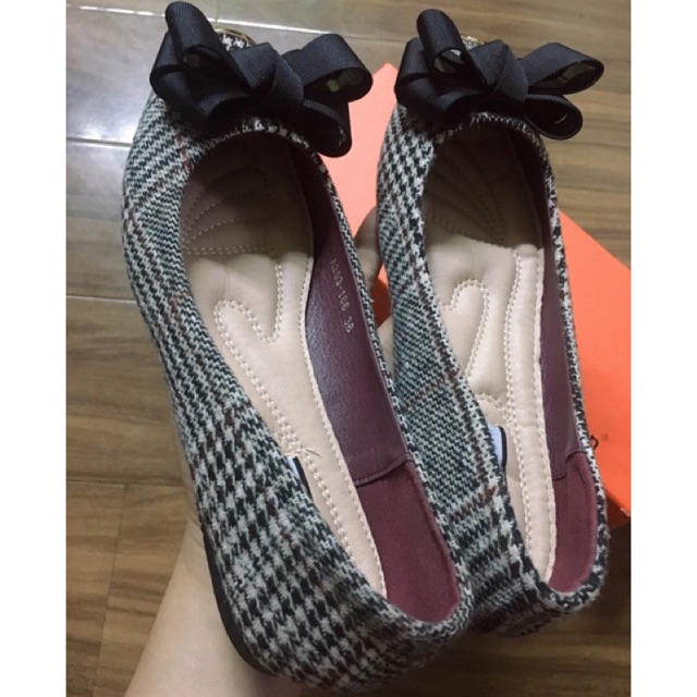 Giày bệt nơ kẻ caro size 38  - Hàng Quảng châu cao cấp