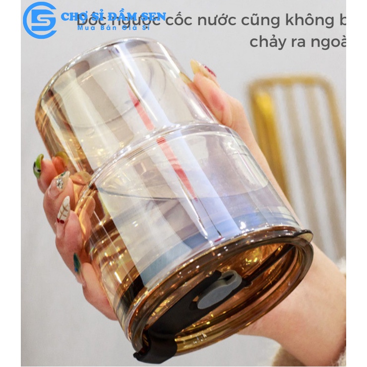 Ly thủy tinh có nắp đậy và ống hút bọc da chống nóng dung tích 450ml G397-LyBaoDa
