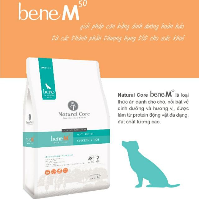 Thức ăn hạt chó hữu cơ Natural Core Bene M50 thịt gà và cá hồi 2kg/Thức ăn hạt cho chó ít vận động - Mun Pet Shop