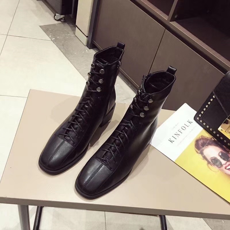 Boot lửng da mềm buộc dây kiểu chiến binh