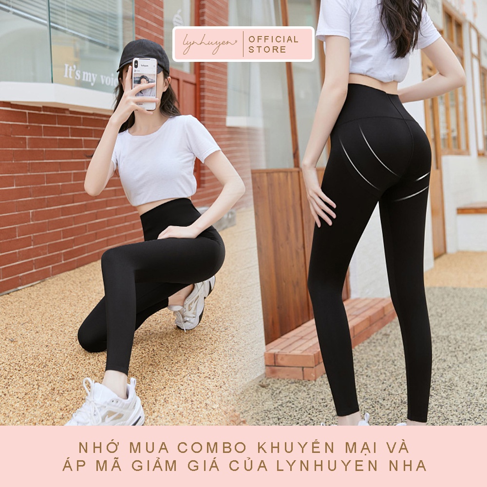 Quần Legging Nữ Dài Nâng Mông Cạp Cao Thun Lạnh Lynhuyen - Màu Đen - Q010