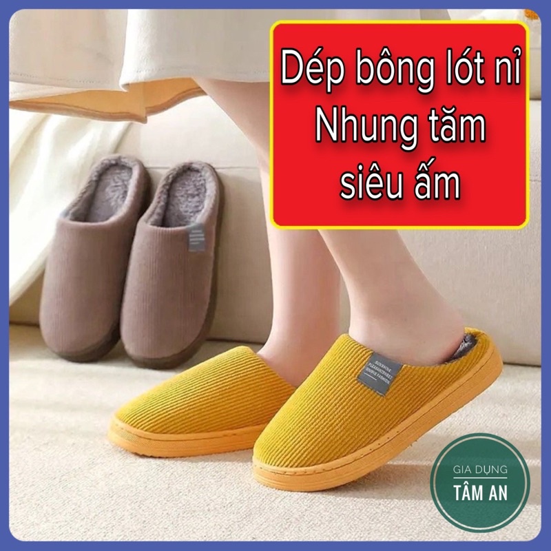 (Sỉ Inbox) Dép bông đi trong nhà lót nỉ siêu ấm - Đế cao su non chống trơn trượt