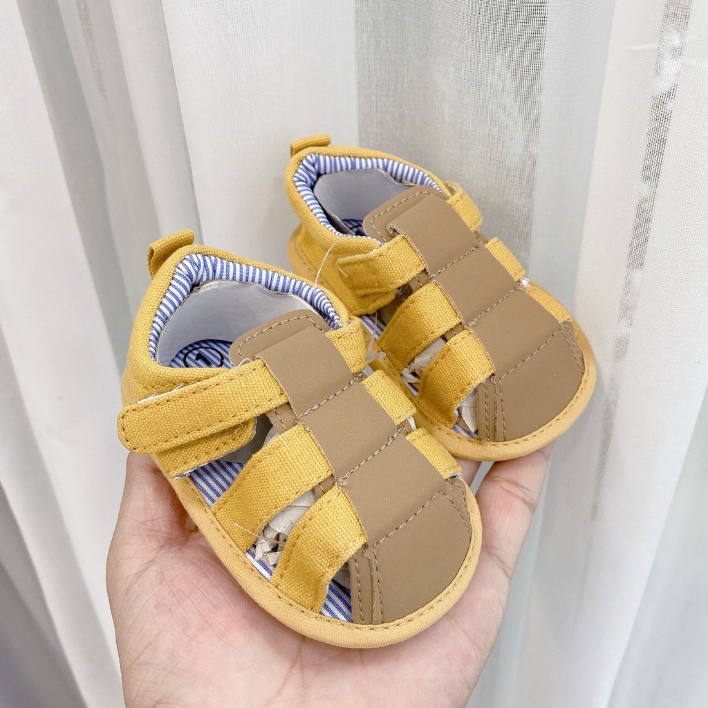 G157 Giày sandal  bít mũi  vàng , sọc nâu đế vải nhẹ mềm mại êm chân cho bé mang Tết  của Mama ơi - Thời trang cho bé