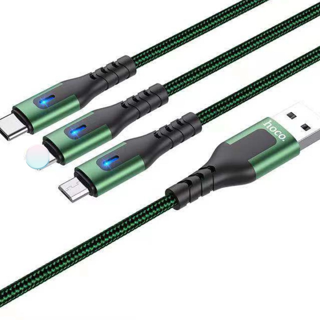 Cáp Sạc Dù Báo Đèn 3 đầu Hoco DU08 3in1 (Truyền dữ liệu và sạc)