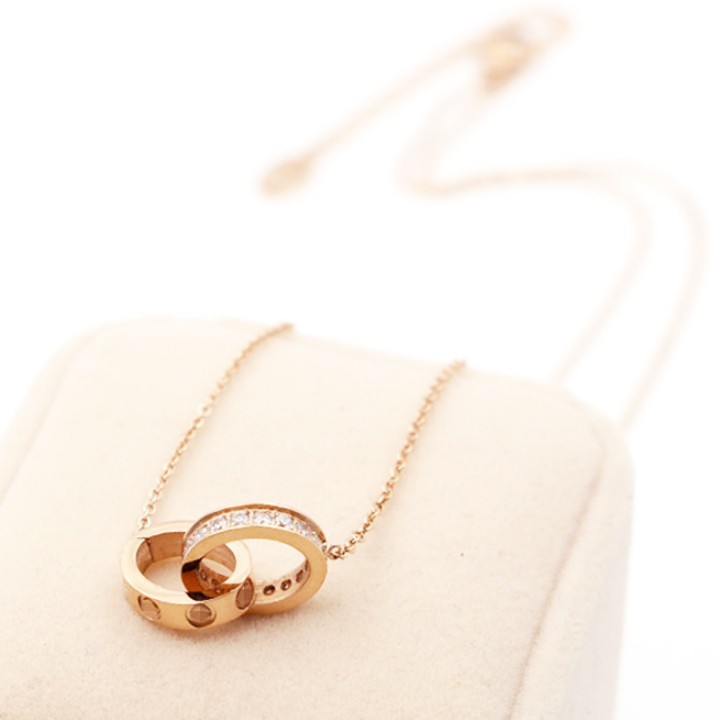 Dây Chuyền 2 Khoen Lồng Nhau Titan Ko Đen TT 1816