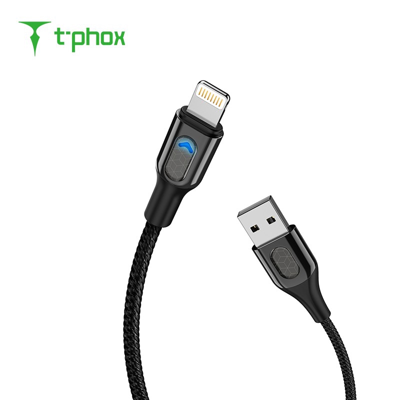 Cáp sạc USB Lightning T-phox 1m có đèn sạc thông minh dành cho iPhone 5 6 7 8 X XS MAX XR