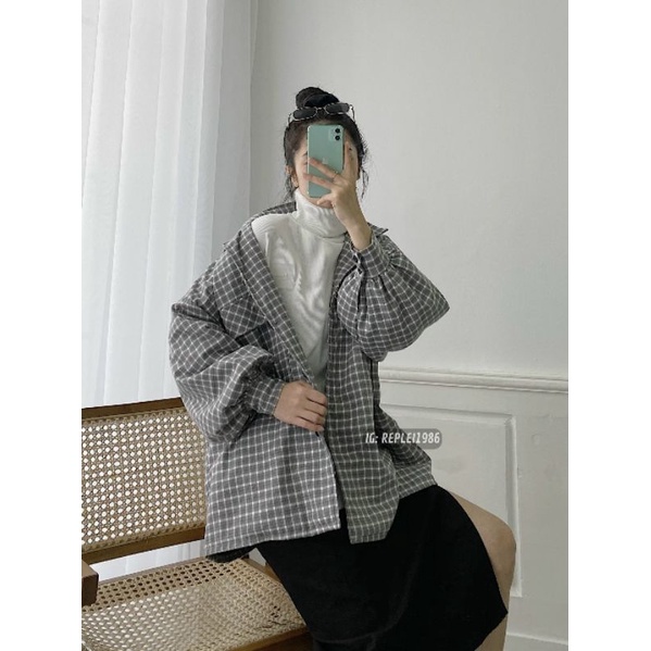 [ ẢNH THẬT ĐỘC QUYỀN IG: replei1986] Áo khoác 2 lớp dày dặn caro xám