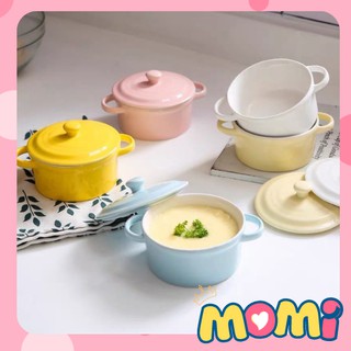 Bát sứ ăn dặm bát sứ ramenkin có quai kèm nắp đậy