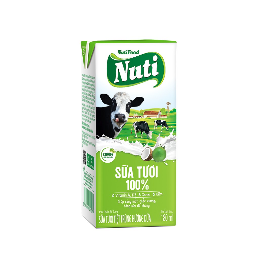 Lốc Sữa tươi Nutifood 100% Hương Dừa 4x180ml