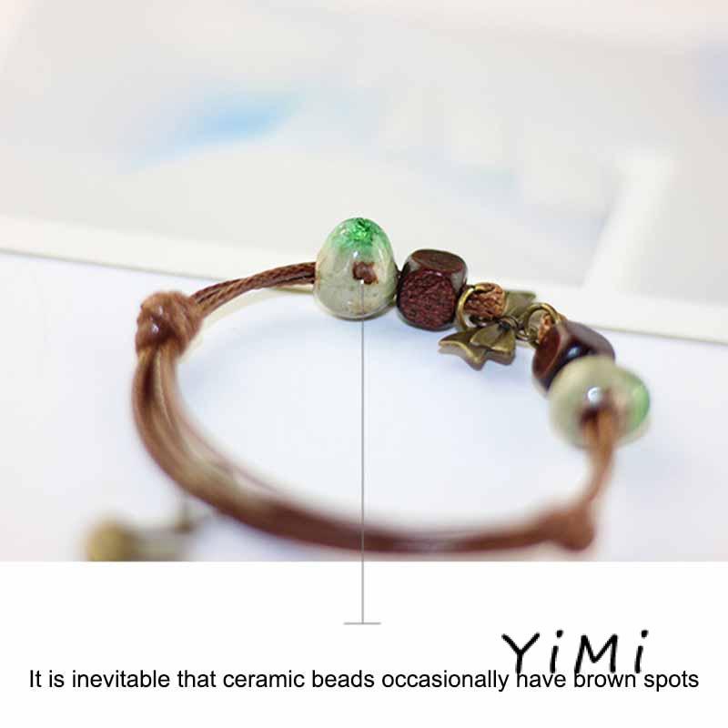 Vòng Tay Dây Bện Phối Hạt Gốm Phong Cách Dân Tộc