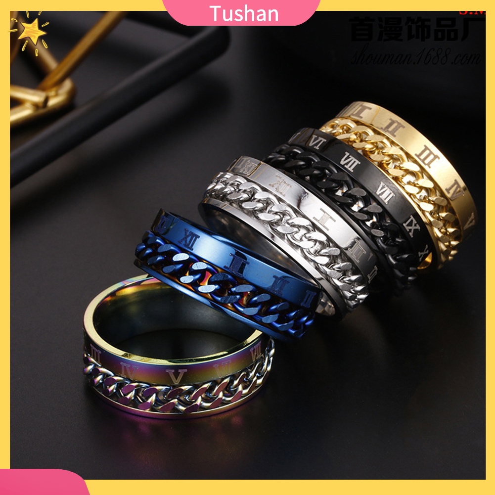 Nhẫn thép titan khắc chữ số La Mã thời trang