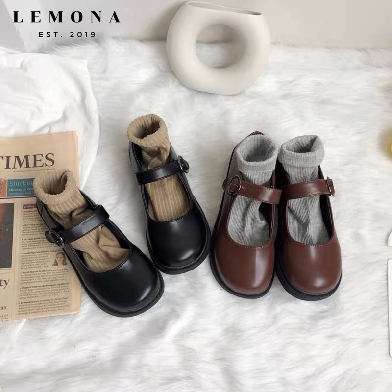 Giày Mary Jane Quai Da Basic Phong Cách Lolita Phong Cách Baby Nữ Sinh Nhật Bản - Phom Rộng Lùi Size