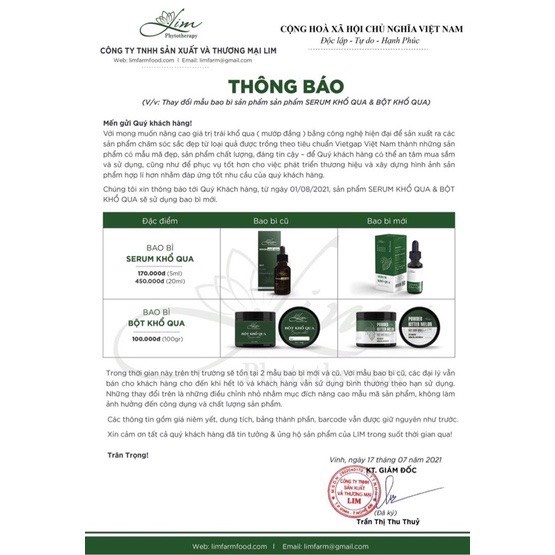 Serum khổ qua mướp đắng LIM giảm mụn mờ thâm hiệu quả.