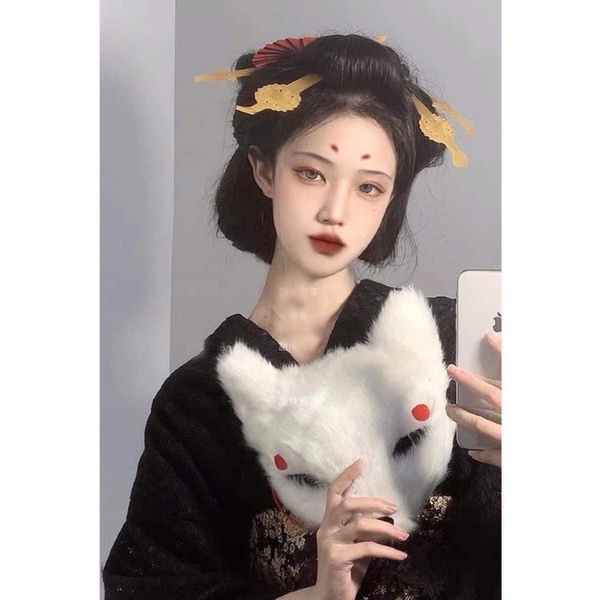 Mặt nạ hồ ly mặt nạ cáo lông trắng chụp hình